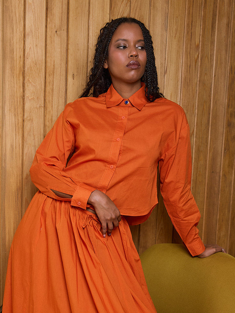 Cropped Isolde Button Down in Persimmon