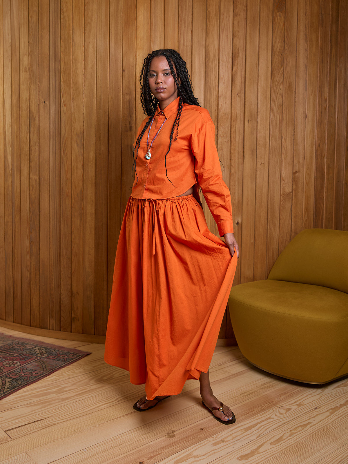 Cropped Isolde Button Down in Persimmon