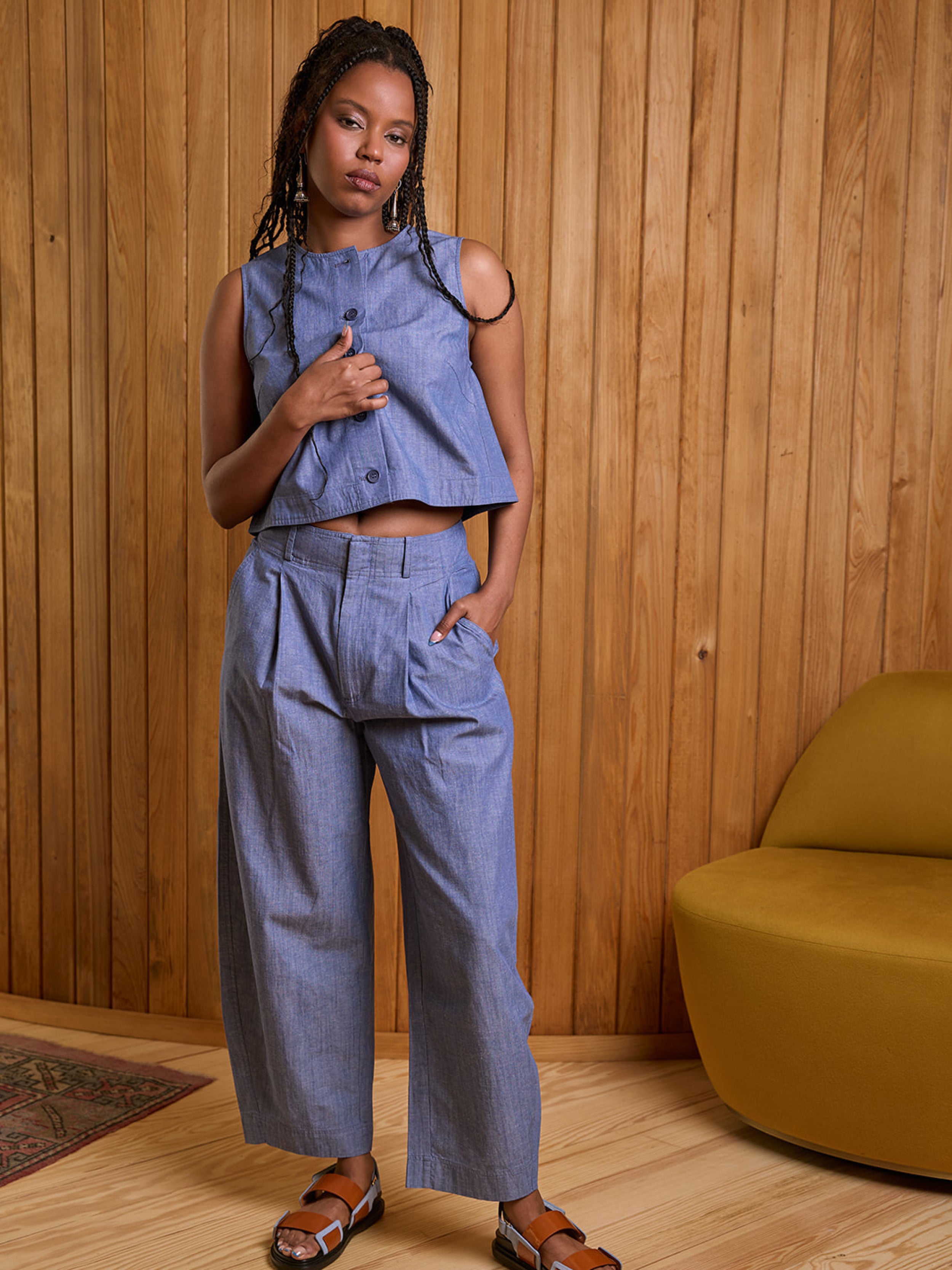 Bari Crop Trouser in Chamb