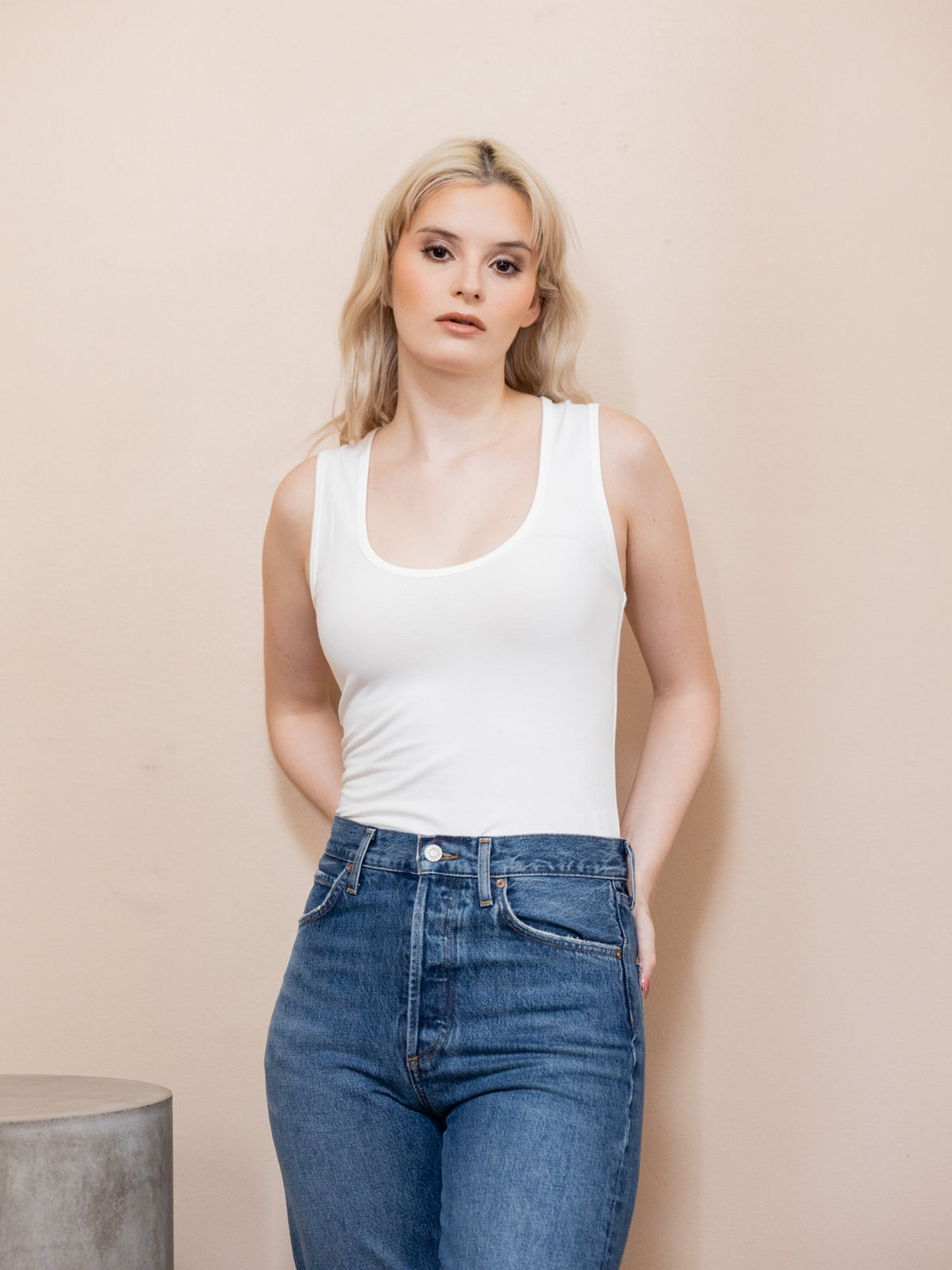 Uri Low-Cut Tank in Cream