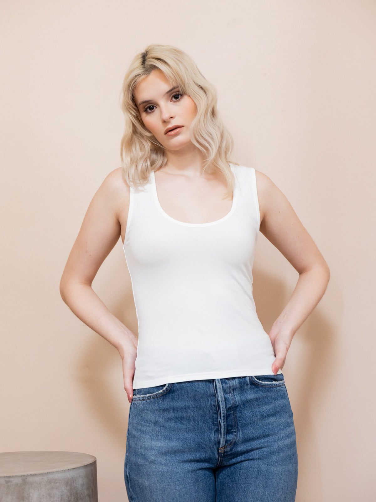 Uri Low-Cut Tank in Cream