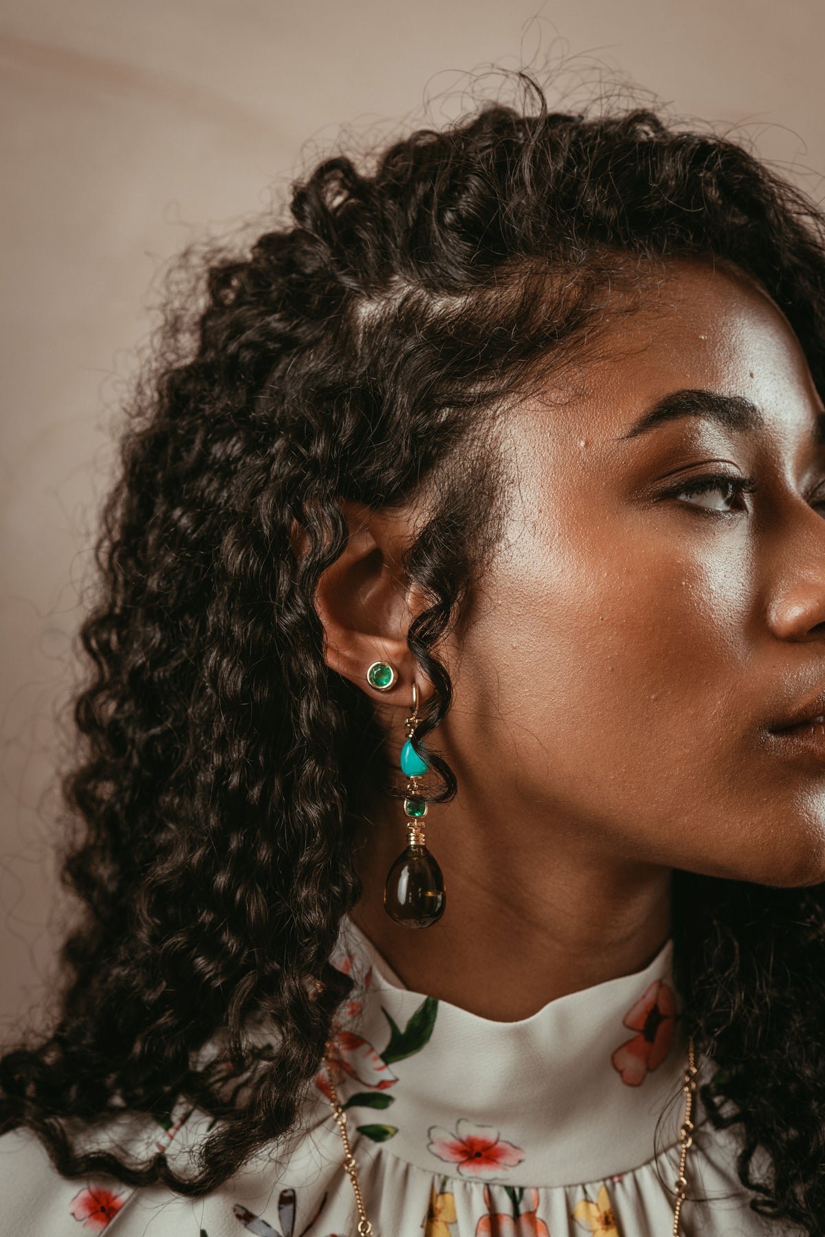Grotto Studs with Emerald