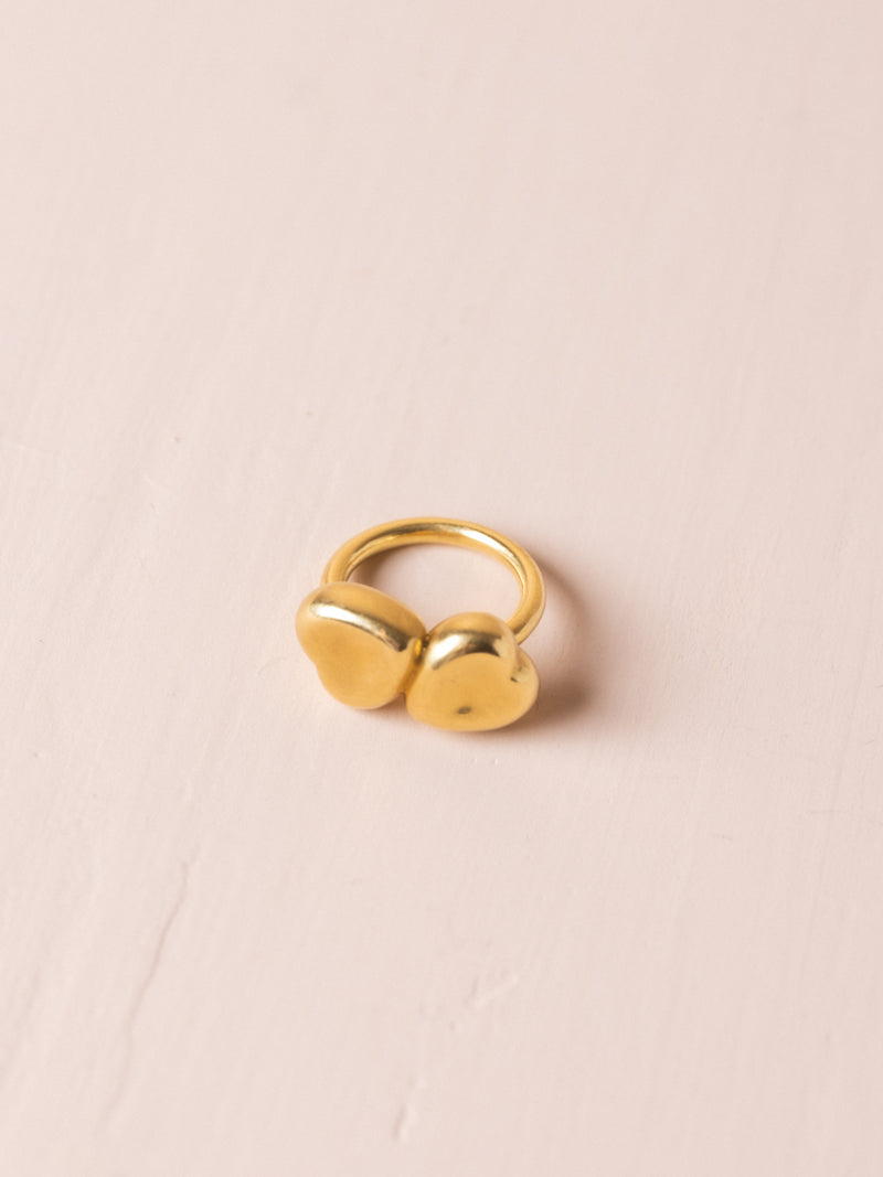 Embracing Double Agape Heart Ring in Yellow Gold