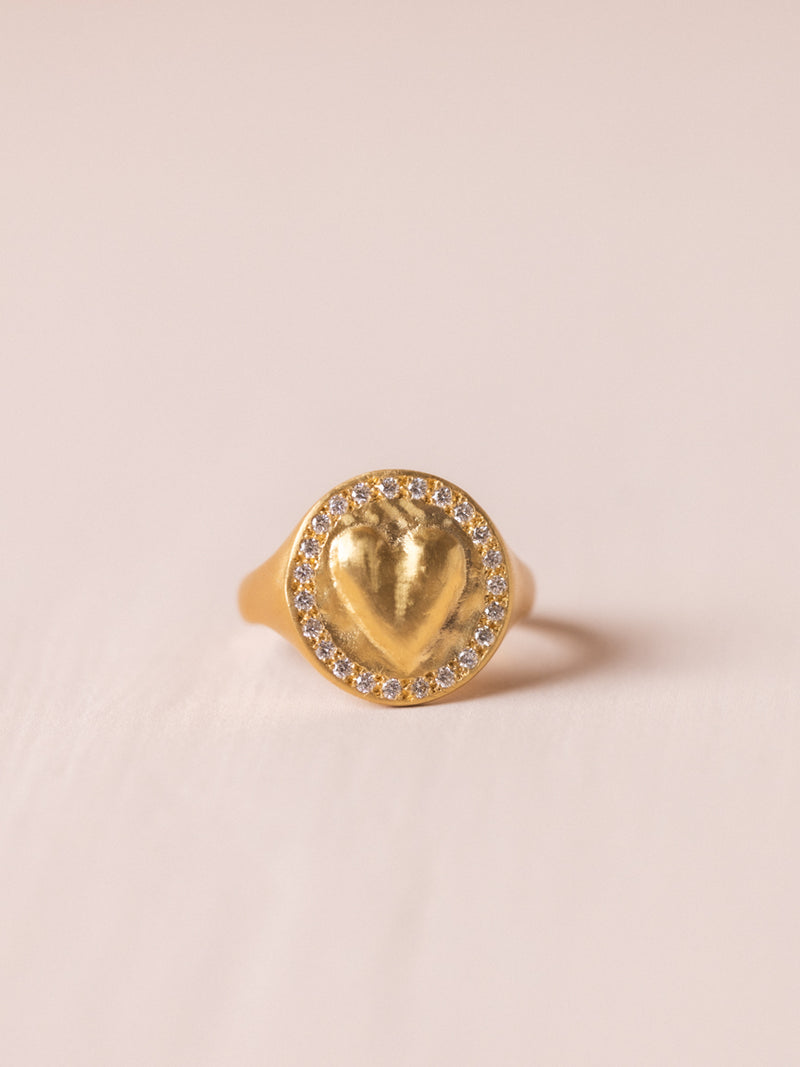 Coin Heart Pinky Ring with Diamonds