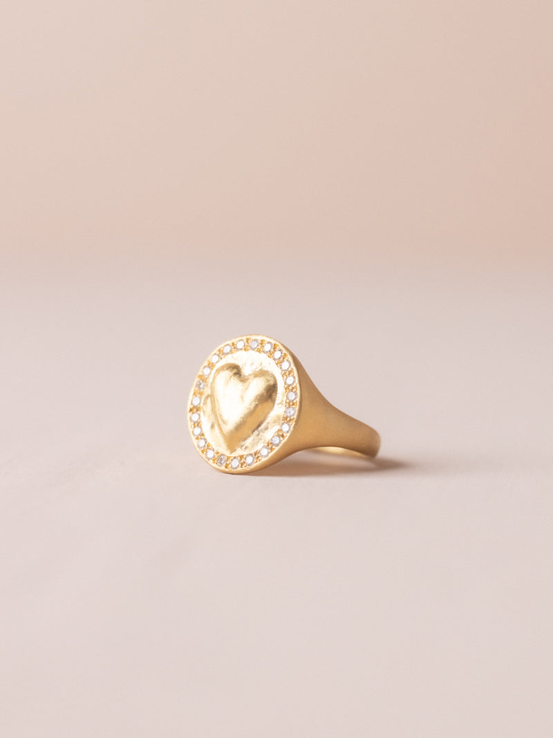 Coin Heart Pinky Ring with Diamonds