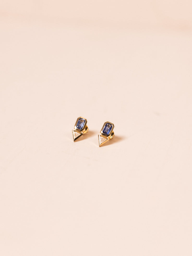 Sapphire & Trillion Diamond Earrings