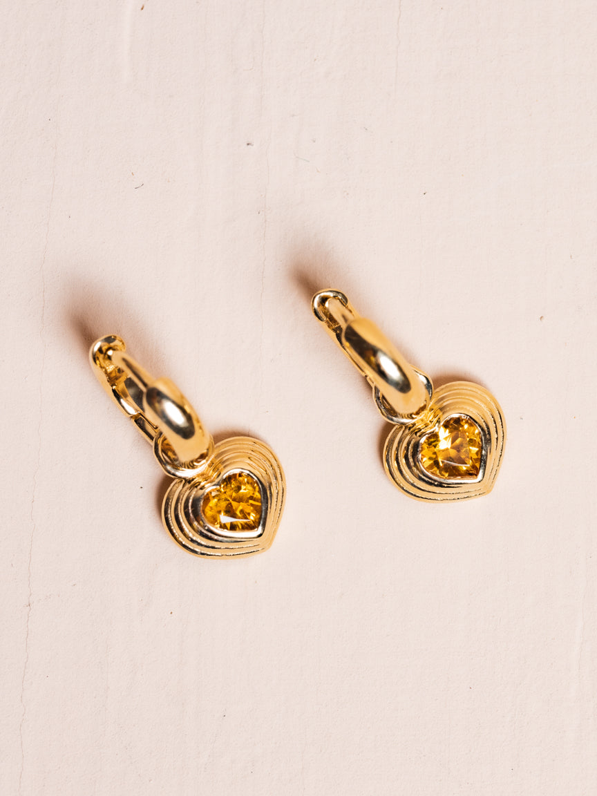 Citrine Heart Charm Hoops